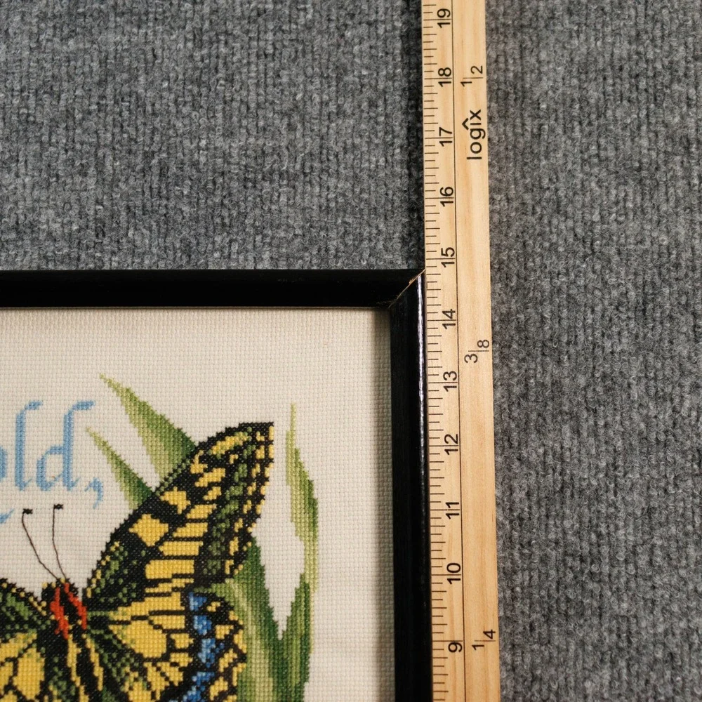 Vintage 1998 Framed Butterfly Cross Stitch Revelation 21:5 Scripture Wall Art